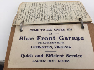 Information card inserted into a diary.