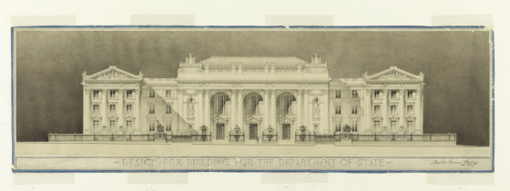 Drawing, Design for building for the Department of State, 1912. Designed by Christian Francis Rosborg. Pen and black ink, brush and grey wash, graphite on paper. Gift of the Estate of Christian Francis Rosborg. 1953-26-4.