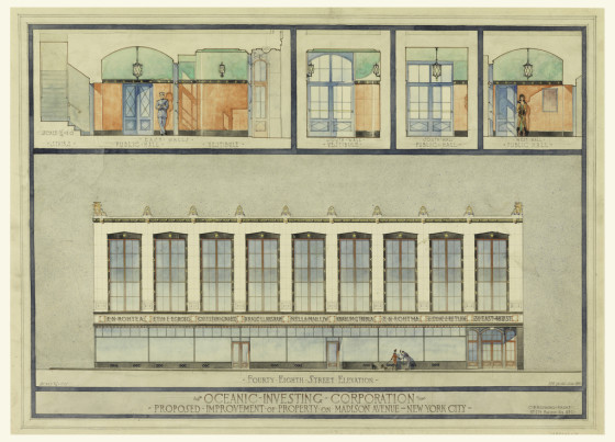 Drawing, Proposed Improvement of Property on Madison Avenue, New York City: Oceanic Investing Corporation, 1933. Designed by Christian Francis Rosborg. Graphite, brush and watercolor on tracing paper. Gift of the Estate of Christian Francis Rosborg. 1953-26-13