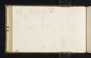 Sketchbook featuring faint pencil sketches of Italian architecture