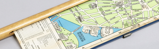 Cane with pull-out map. Manufactured by In-A-Cane Display Co., 1940