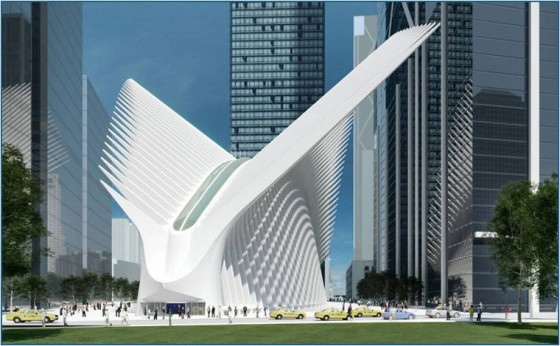 World Trade Center Transportation Hub, Designed by Santiago Calatrava. Rendering courtesy of the Port Authority of New York.