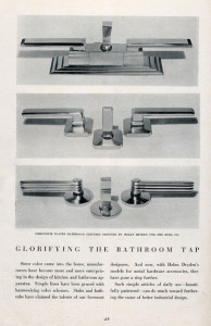 Advertising Arts, July 9, 1930. P.49 “Glorifying the Bathroom Tap” Designs by Helen Dryden