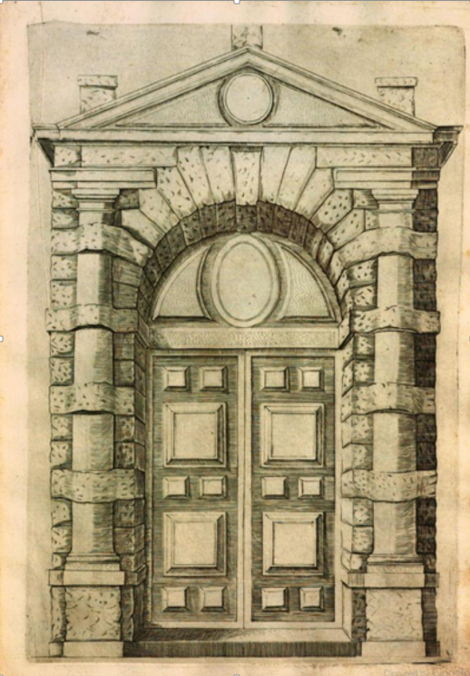 Fig. 2. Serlio, Sebastiano. Extraordinario Libro Di Architettura Di Sebastiano Serlio: Nel Quale Si Dimostrano Trenta Porte Di Opera Rustica Mista Con Diuersi Ordini: Et Venti Di Opera Dilicata Di Diuerse Specie Con La Scrittura Dauanti, Che Narra Il Tutto. In Lione: Per Giovan di Tournes, 1551.