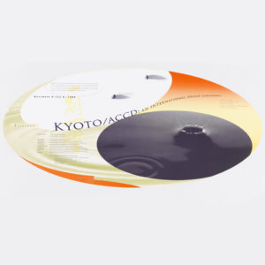 A circular design with informational text throughout, including conference lecture series