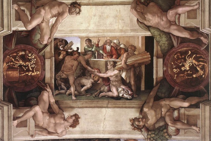 Michelangelo Buonarroti, The Sacrifice of Noah, 1509. Fresco in Capella Sistina, Vatican.