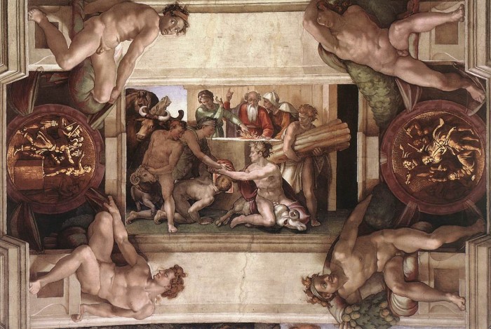 Michelangelo Buonarroti, The Sacrifice of Noah, 1509. Fresco in Capella Sistina, Vatican.