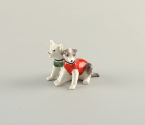 Belka and Strelka Figure, ca. 1960; Manufactured by Dmitrov Porcelain Factory (Russia); porcelain, enamel; 6 cm (2 3/8 in. ); Gift of Ludmilla Shapiro; 1993-13-3