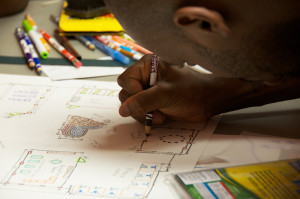Keith working on a restorative pod floor plan at the San Bruno Jail in San Francisco, California.