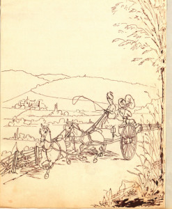 A sketch from the Ringwood Manor guest books showing a carriage being driven along the countryside, possibly along the bridle roads at the Ringwood estate. The sketch was drawn by Sarah’s brother-in-law, Dr. James O. Green. It’s curious to note the driver of the carriage is a woman, and perhaps a depiction of Sarah herself.