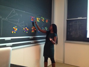 high school student presenting at chalkboard