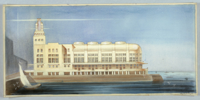 Drawing, Pier Project, ca. 1929; Mary Ann E. Crawford (American, 1901 - 1988); USA; brush and watercolor, pastel on paper; 43.2 x 91.4 cm (17 x 36 in.); Gift of Barbara G. Pine; 1992-84-2