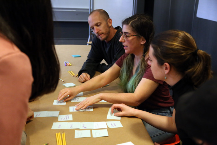 Students brainstorming as a group.