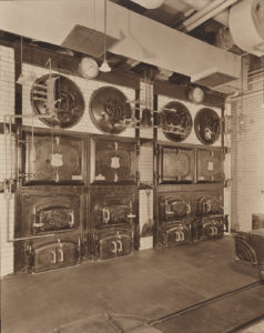 Old photograph of the twin Babcock and Wilcox boilers.