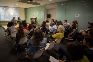 Image of Keba Konte and Devita Devison speaking to an audience at Cooper Hewitt