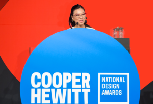 Image of Mary Ping, Slow and Steady Wins the Race, accepts the 2017 National Design Award for Fashion Design, at Cooper Hewitt, on October 19, 2017