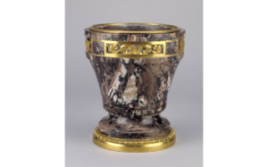Marble vase with bronze mounts on rim and base