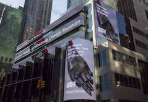 Photograph of electronic outdoor signage on building in Times Square promoting Cooper Hewitt.