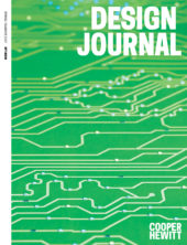 Cover of "Design Journal" magazine featuring white text overlaying a green wallpaper inset with white lines.