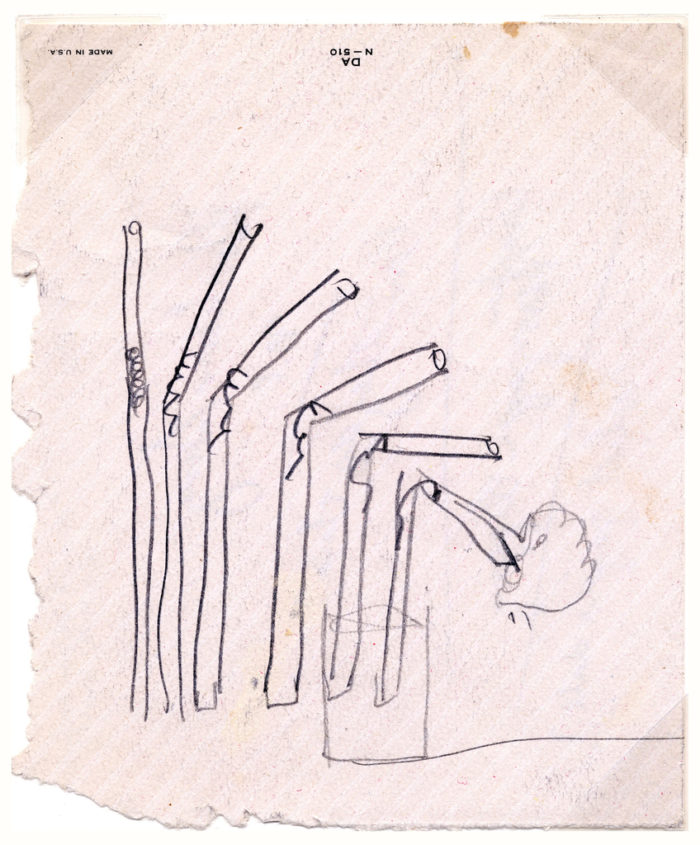 Sketch for a flexible drinking straw designed by Joseph Friedman ca. 1930s