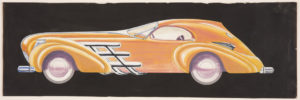 Drawing, Concept Car, ca. 1935; Designed by William McBride (American, 1912 - 2000); brush and gouache, pen and ink on illustration board; 16.5 × 54.6 cm (6 1/2 × 21 1/2 in.); Museum purchase through gift of Paul Herzan and from General Acquisitions Endowment Fund; 2017-18-14