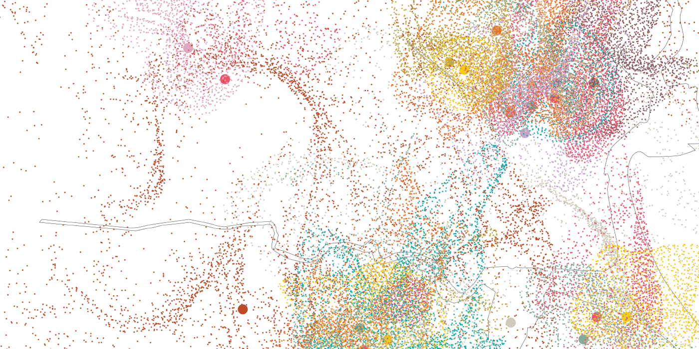 White background with small dots of all colors create a visual map of smells.