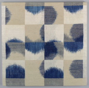 Various blocks of ikat in indigo blue, tan and off-white. Please scroll down to read the blog post about this object.
