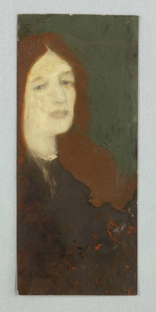 This image features a portrait of a female figure with red hair wearing a black dress. Please scroll down to read the blog post about this object.