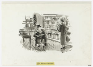 Image features two women holding books in an interior setting. Please scroll down to read the blog post about this object.