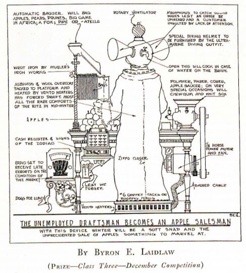 A cartoon to show the detail and effort a draftsman expend on a seemingly simple job.