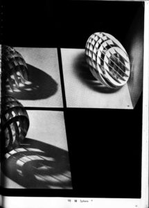 Image features a black and white photograph with Chatani's kirigami sphere shown from three angles with different light sources.