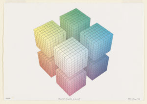Image features a cube made up of eight smaller, gridded cubes that display color gradients. Please scroll down to read the blog post about this object.