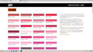 A grid of red and pink colors, each numbered and named with the Crayola color name