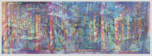 Image shows an RGB (red, green, blue) scenic wallpaper where three different scenes are printed one on top of another, each of which is revealed when viewed under a red, green, or blue light or filter. Please scroll down for further information about this wallpaper.