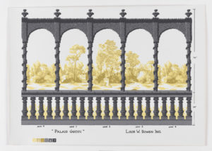 Image features a landscape design seen through a balustrade and colonnade. Please scroll down to read the blog post about this scenic wallpaper.