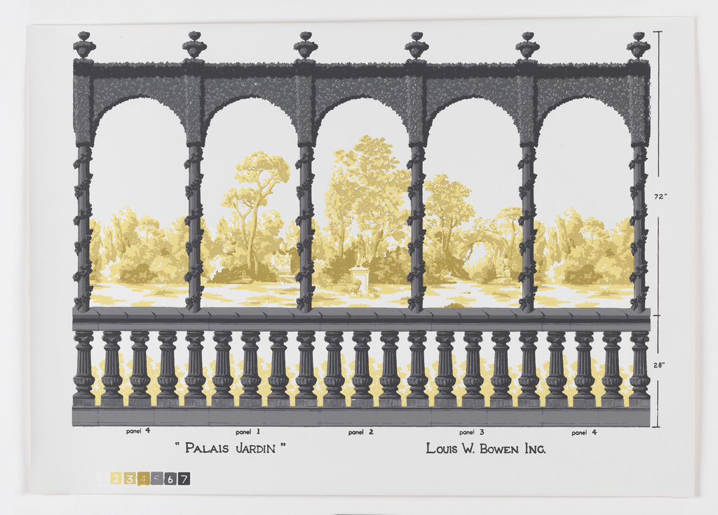 Image features a landscape design seen through a balustrade and colonnade. Please scroll down to read the blog post about this scenic wallpaper.