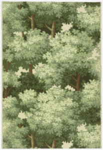 Image features a wallpaper with a dense pattern of tree tops or foliage. Please scroll down to read the blog post about this object.