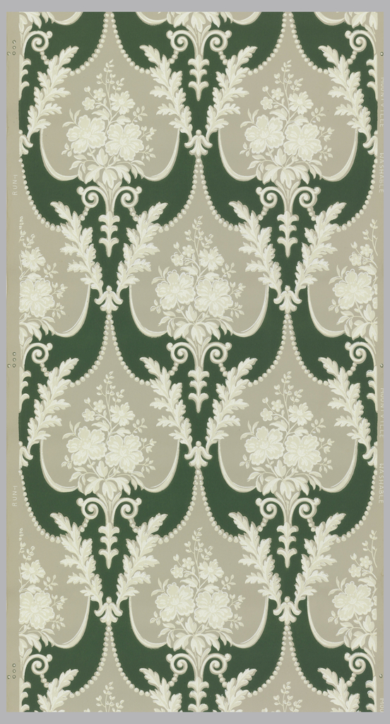 Image shows a floral medallion wallpaper reminiscent of the early 1900s. Please scroll down to read the blog post about this object.