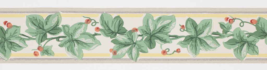 Image shows a narrow wallpaper border with green ivy and red berries. Please scroll down for further information on this object.