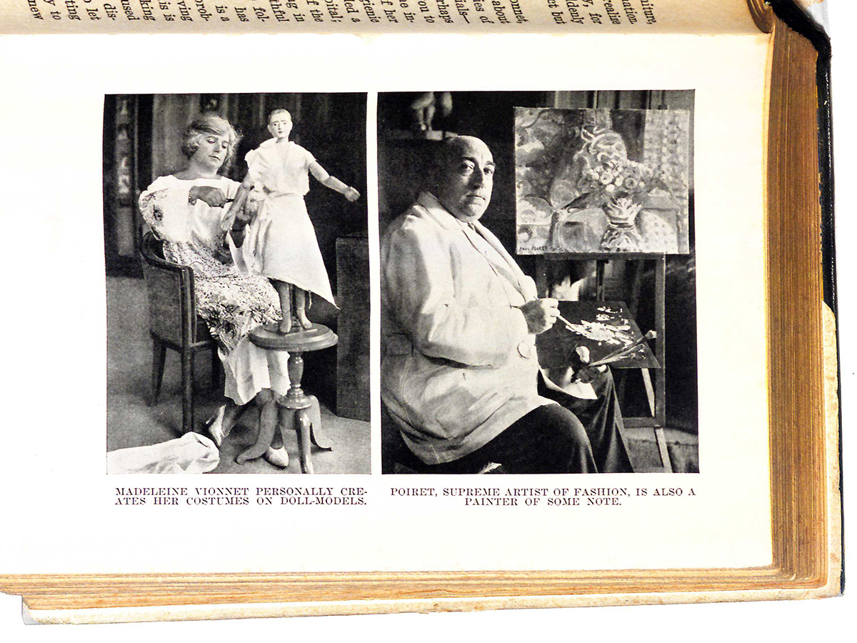 Black and white photographs of couturier Madeleine Vionnet at work and fashion designer Paul Poiret in A Shopping Guide to Paris.
