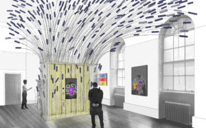 Rendering of the exhibition design for Face Values.