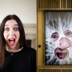 A visitor interacts with Zachary Lieberman's Expression Mirror in Cooper Hewitt's "Face Values" installation at the 2018 London Design Biennale. Photo David Levene.