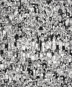 Image shows a very dense gathering of people in a variety of costumes. Please scroll down to read the blog post about this object.