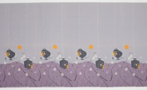 Image features: Dark gray and orange fish swim up and down on a purple and light gray ground. Please scroll down to read the blog post about this object.