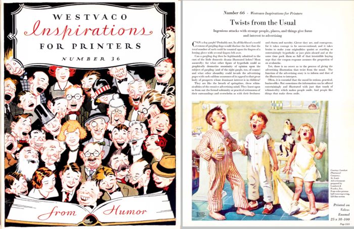 Cover featuring humor, (L) no. 36, 1928. (R) Ad using the unusual, funny. no. 66, 1931.
