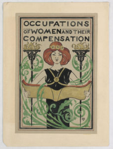 Image features an unpublished title page design for the book, Occupations of Women and Their Compensation. Please scroll down to read the blog post about this object.