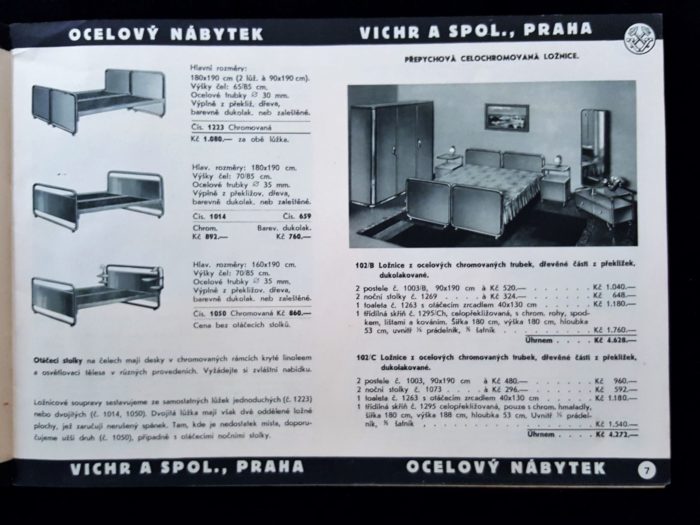 Tubular steel bed frames, photo of a room furnished with Vichr furniture