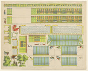 Sheet with printed sections of Horticultural Hall from the 1876 Philadelphia Centennial Exhibition that are to be cut out.