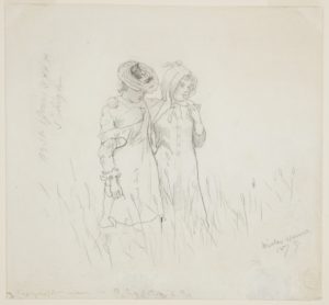 Image features two young women, arms around each other's shoulders, walking through a field of high grass. Please scroll down to read a blog post about this object.