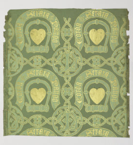 Image shows a wallpaper containing a gold heart within a fetterlock or shackle, surrounded by entwined ropes and the initials L and M. Please scroll down for further information on this object.